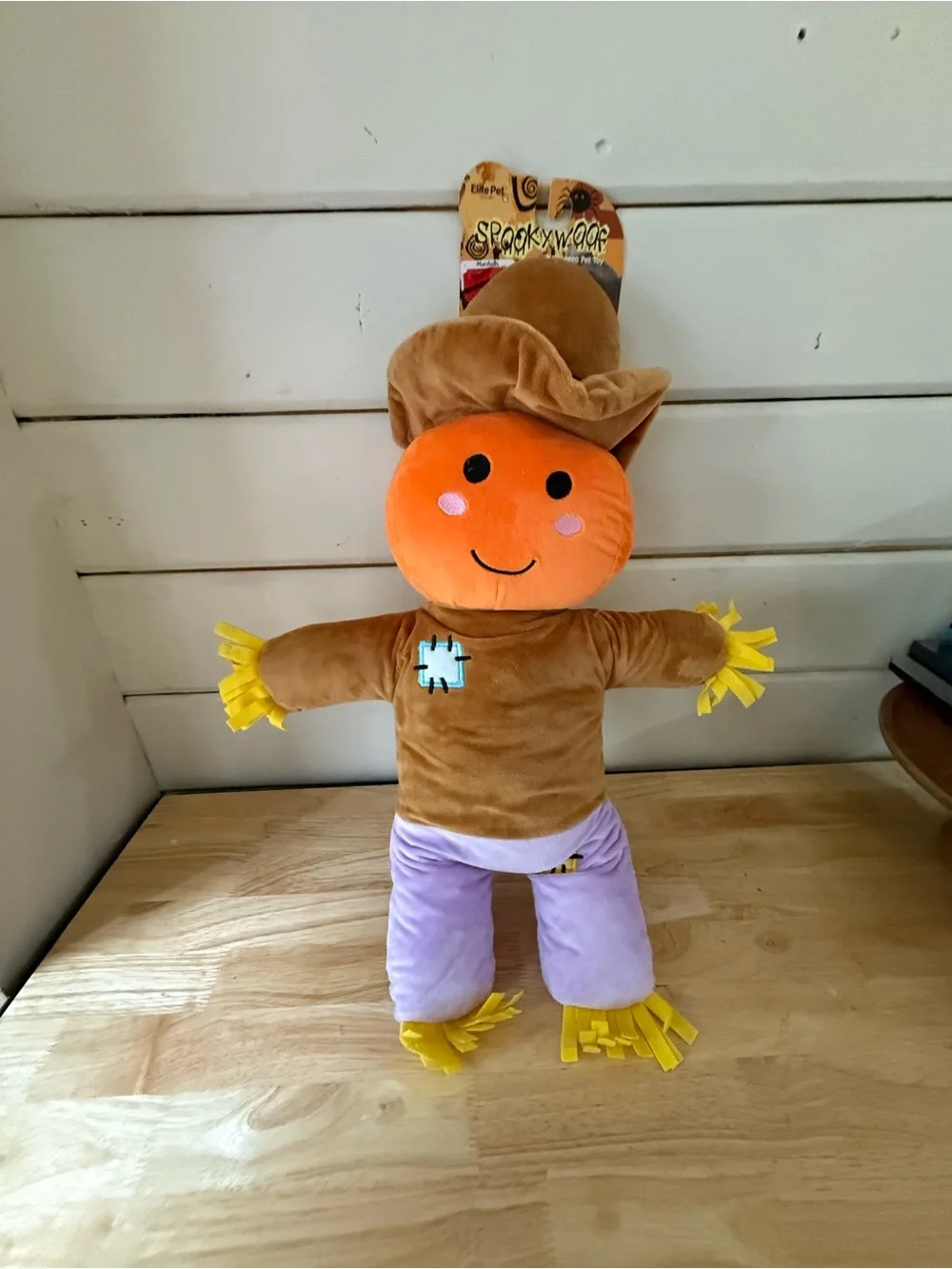 T.J.Maxx Orange & Brown Plush Scarecrow Dog Toy with Purple Pants